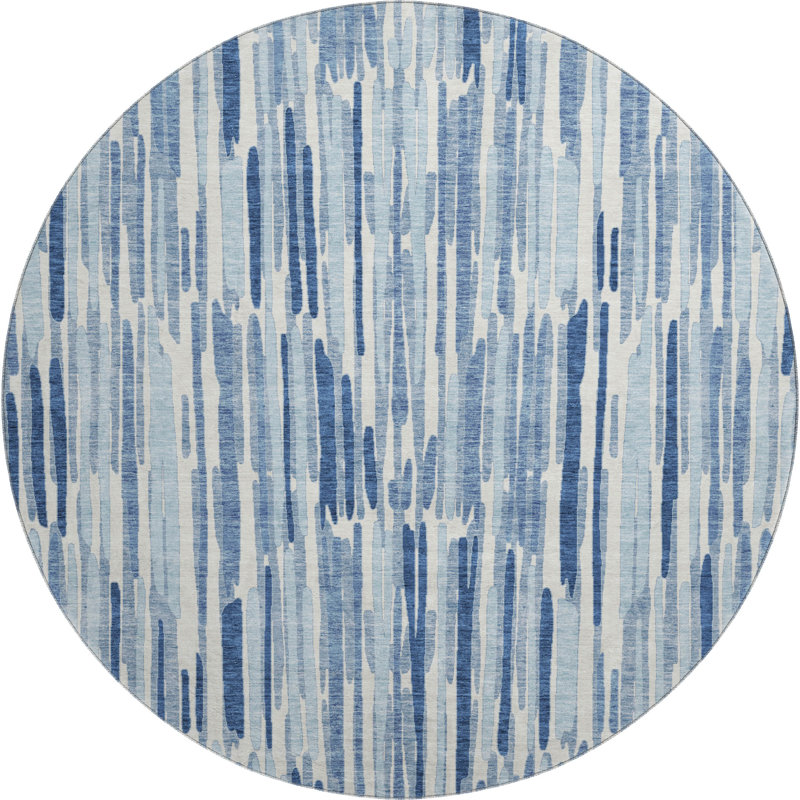 Premium Machine Washable Tweedy Blue Rug, Round 8'