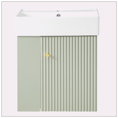 21.6" Floating Bathroom Vanity with Ceramic Basin, Left side storage