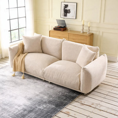 Canapé Sherpa Cloud, canapé-lit rembourré 3 places, canapé Boucle moderne avec 2 coussins, rembourrage en mousse et pieds en métal robustes pour le salon