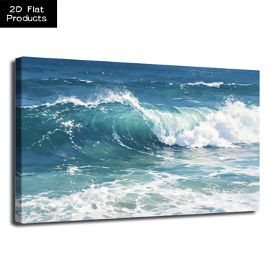 Powerful Ocean Wave Curling & Crashing in Vivid Blues & Whites Canvas Wall Art Print - Gallery Wrap Canvas with Solid Wood Inner Frame, Ready to Hang