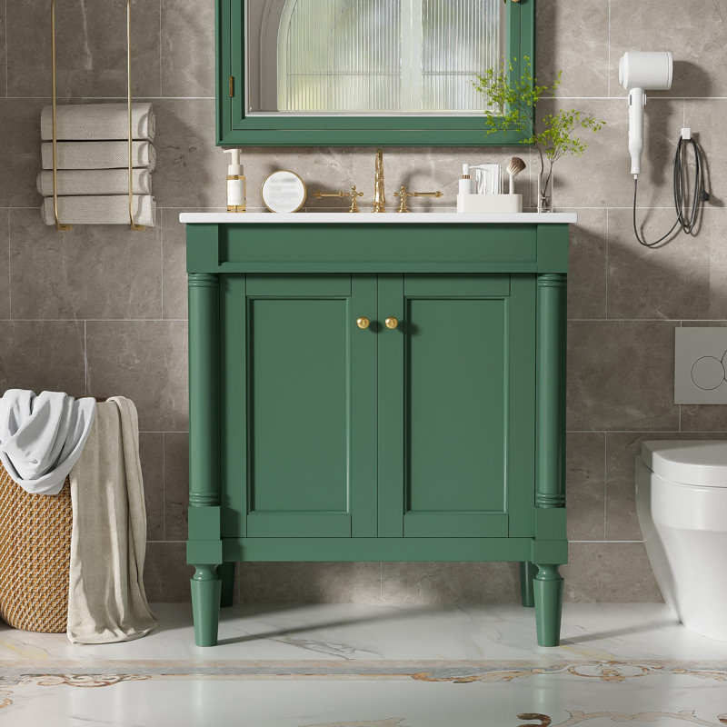 Meuble-lavabo moderne de 30 po, Vert, Or