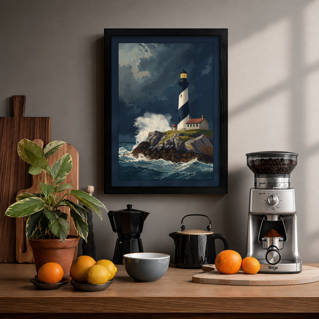Lighthouse in Storm Coastal - Framed Print