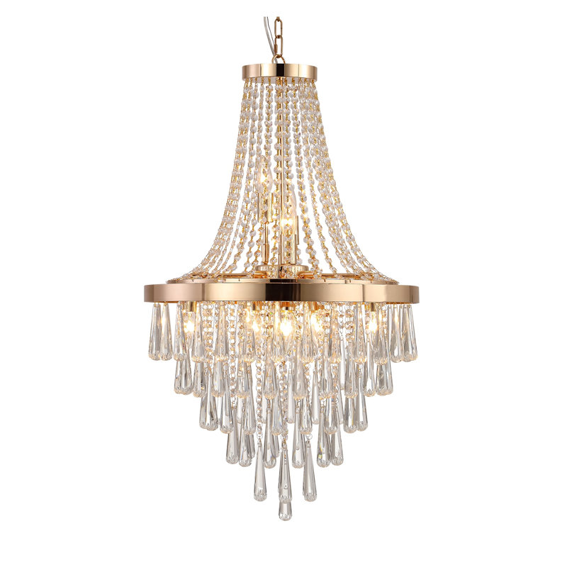 Lustre moderne en cristal doré de 20 po - Luminaire suspendu élégant à niveaux pour salle à manger et vestibule