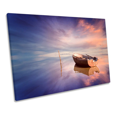 Boat Seascape Sunset Lake - Wrapped Canvas Print