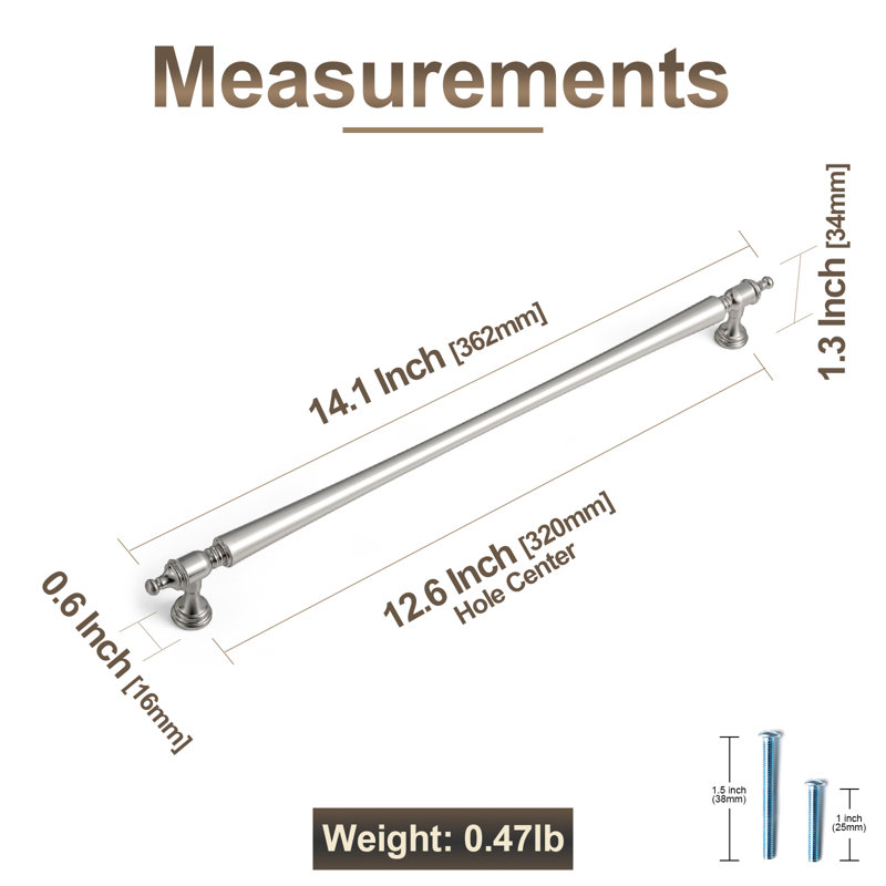 Elegant Cabinet Bar Pull Multipack, 12.6", Satin Nickel