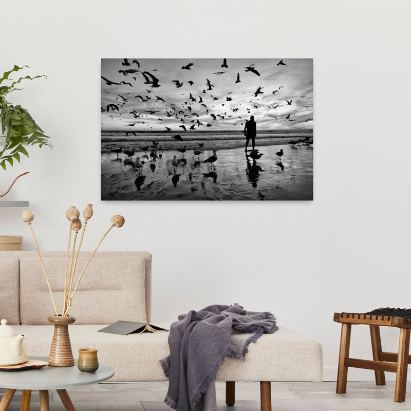 Solitary Figure Beach Birds by Josefina Melo - Wrapped Canvas Print, 91.44 cm H x 60.96 cm W