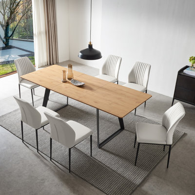 Modern Kitchen Dining Set, 51'' to 67'' Extendable Dining Table with 32"H Upholstered Dining Chairs(1Table 6Chairs)