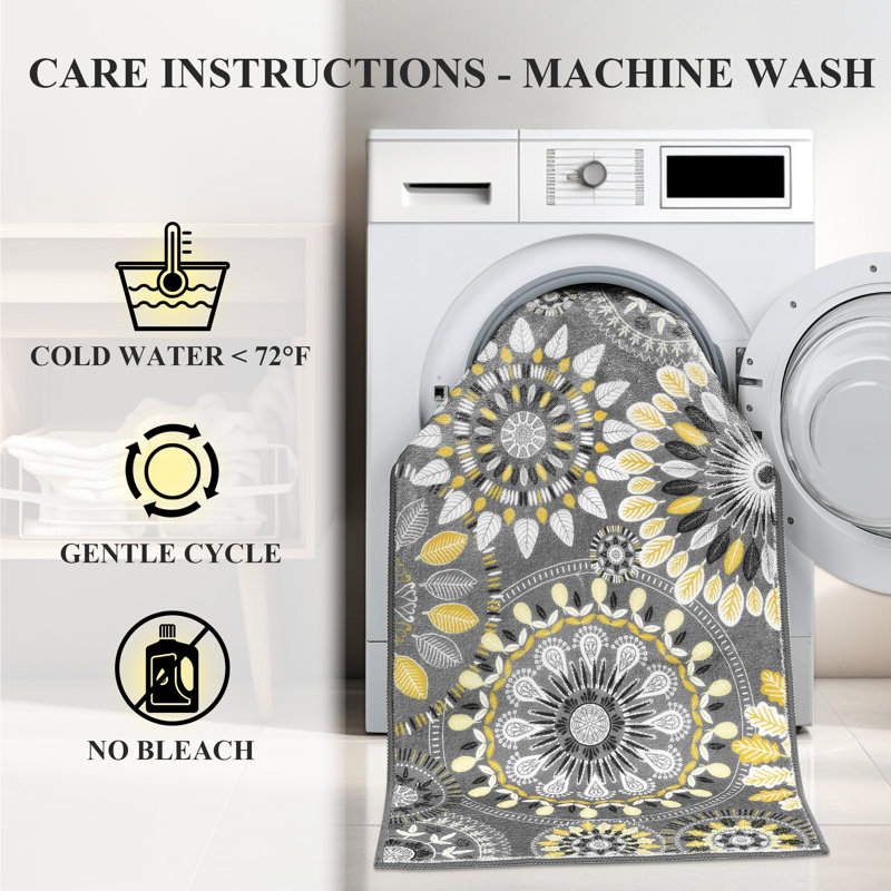 Mcnish Machine Washable Non Slip Kitchen Mat, Gray/Yellow