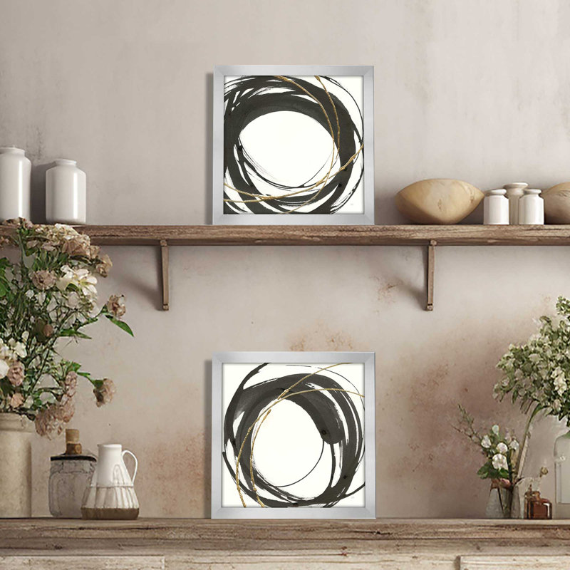 Gilded Enso Framed On Paper 2 Pieces Set