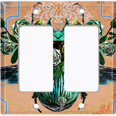 Metal Light Switch Plate Outlet Cover (Teal Beetle Flower Bronze    - Single Toggle)