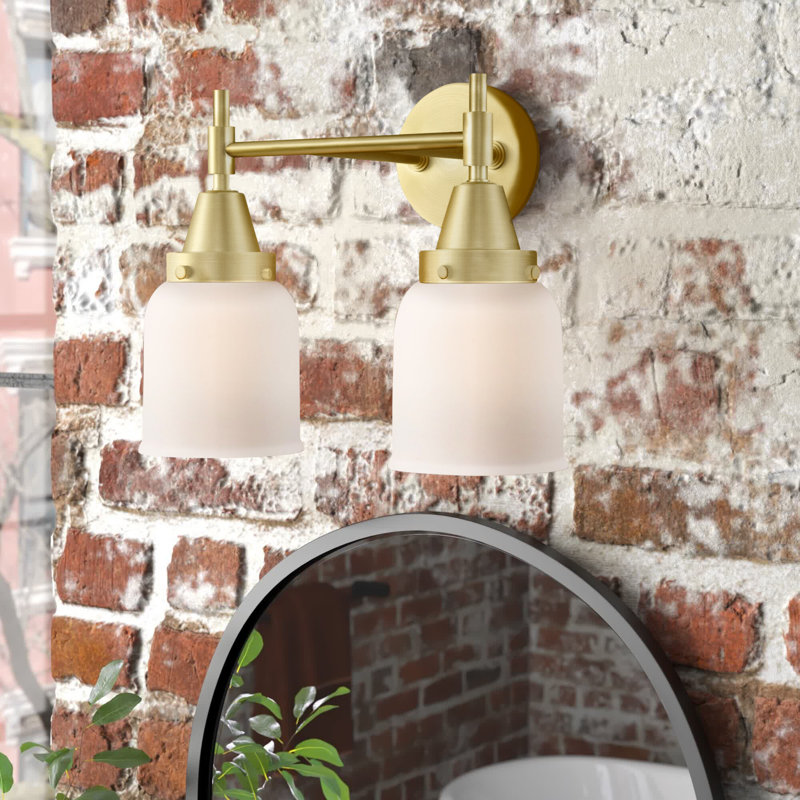 Éclairage pour meuble-lavabo à 2 lumières à intensité variable Gayle, Ampoule DEL rétro 4 watts, Laiton satiné, Blanc mat