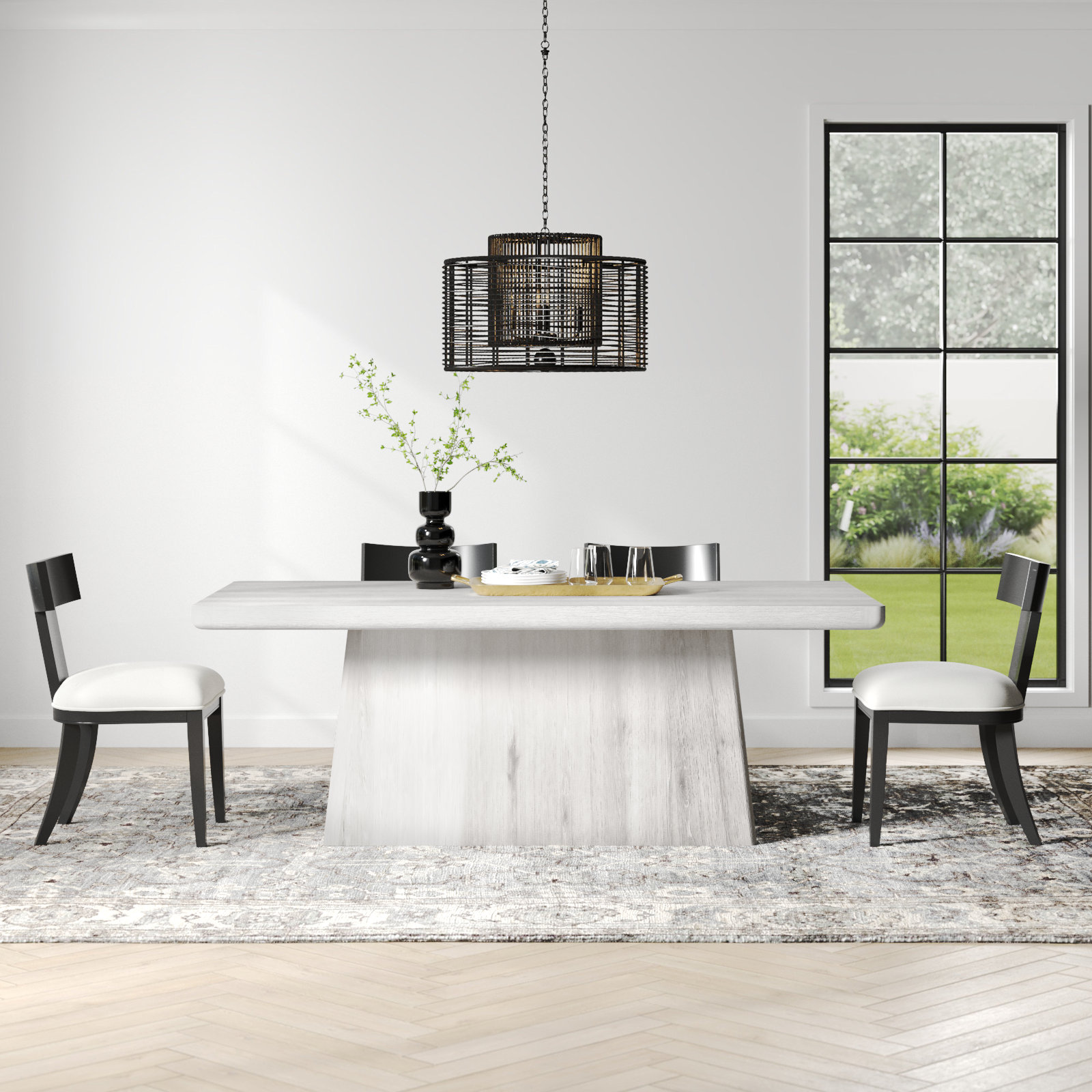 Lowell Oak Dining Table, 30" H x 71" L x 39" W, White Wash