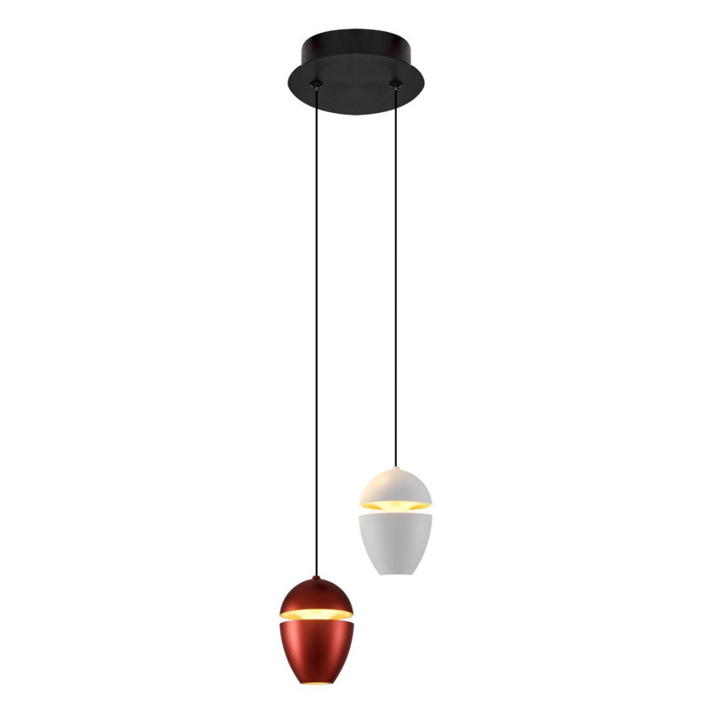 Lustre élégant Cassen avec capuchon en verre opale, 15 cm de diamètre x 47,2 pouces de hauteur | Corps en métal, douille DEL 21 W, 3 000 K, 2 100 lumens | Élégant design blanc et brun, assemblé | Parfait pour la salle à manger et les espaces de vie