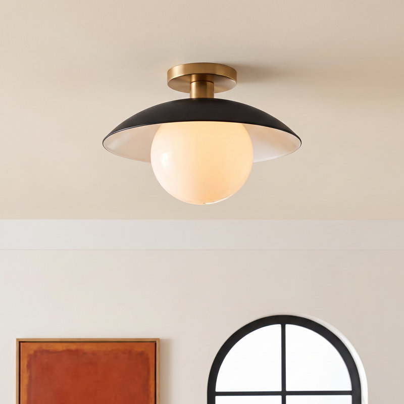 Robin Glass Semi Flush Mount, Matte Black