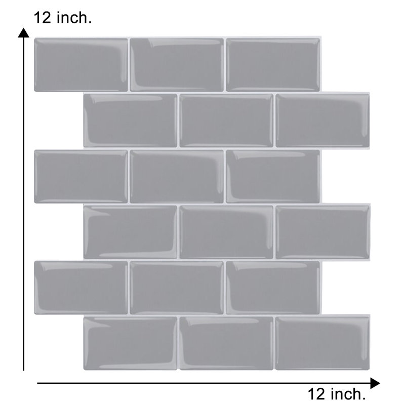 Carreau de métro en vinyle 12 po x 12 po, gris