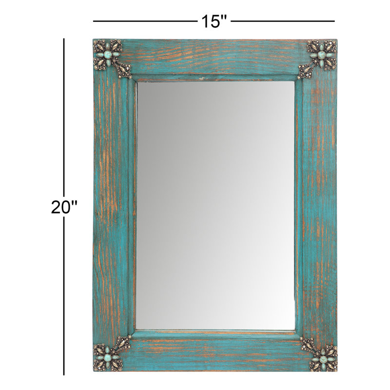Eichhorn Solid Wood Rectangle Wall Mirror, Turquoise