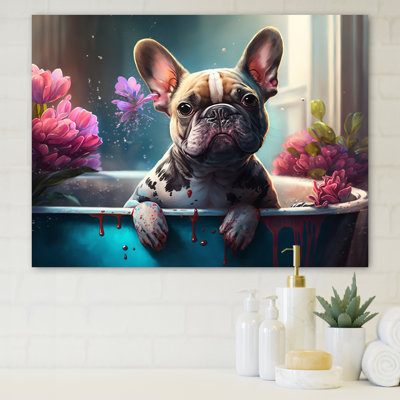 Sad Sad Bulldog Sitting in the Tub - reproduction d'art sur toile tendue