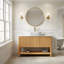 48" Bathroom Vanity&Sink, Freestanding Plywood Storage Cabinet with 3 Bamboo Texture Doors&Open Shelf, Marble Pattern Ceramic Vessel Basin&Carrara White Sintered Stone Top, Woodgrain Color