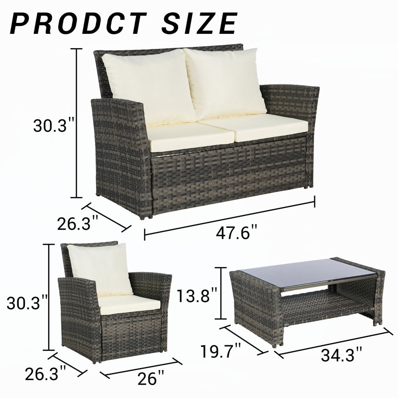 4 Pieces Outdoor Patio Furniture Sets, Beige