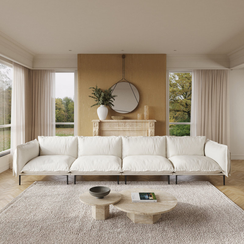 Canapé modulaire rembourré en velours de 147,24 po de large Traci, 4 pièces, Beige