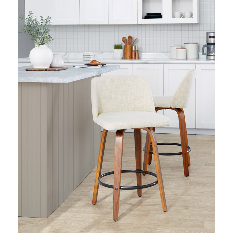 Swivel Upholstered Counter Stool, Cream, Black