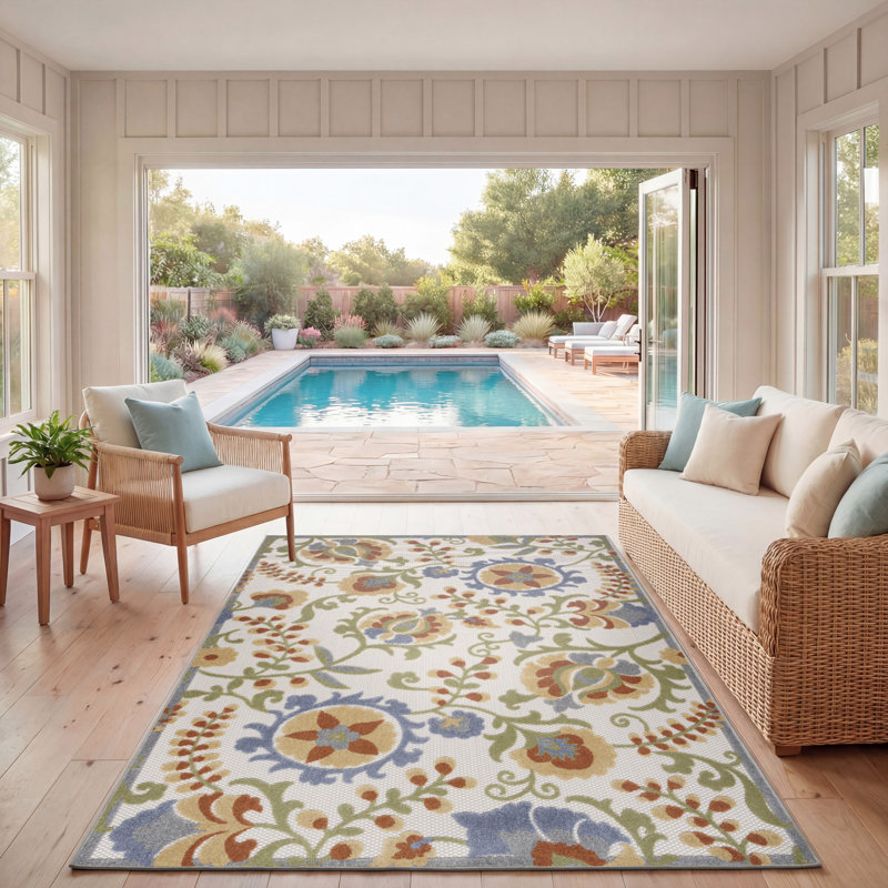 Tapis d'intérieur / extérieur à motif floral Exann, Rectangle 3 pi 6 po x 5 pi 6 po