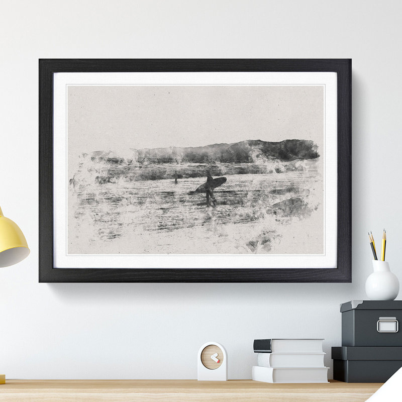 Two Surfers - Picture Frame Graphic Art, Black, 65cm H x 90cm W x 2cm D