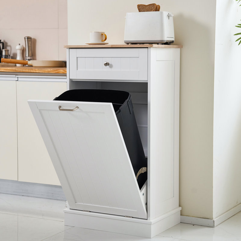 13 Gallons Tilt Out Trash Cabinet, White