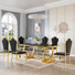 U-Shape Pedestal Dining Set, Faux Marble Tabletop and Petal-Shaped PU Upholstered Chairs