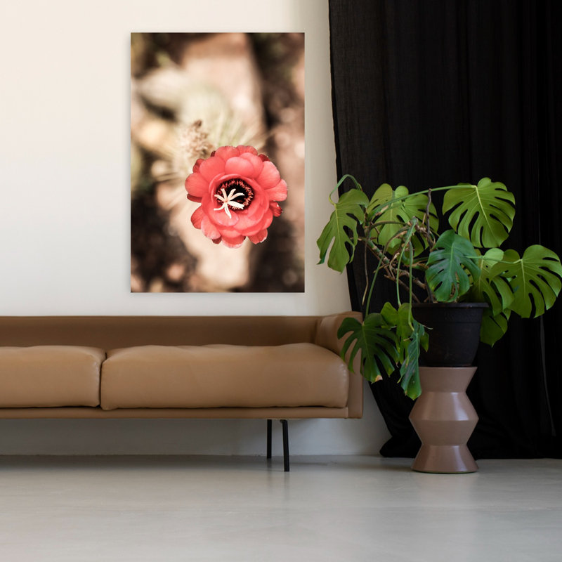 Art contemporain, art abstrait de fleurs de cactus rétro, H 48 po x l 32 po
