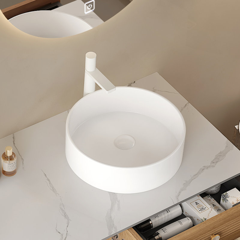 16'' Bathroom Sink, Round Vessel Ceramic Basin Without Faucet, NO Cabinet, White