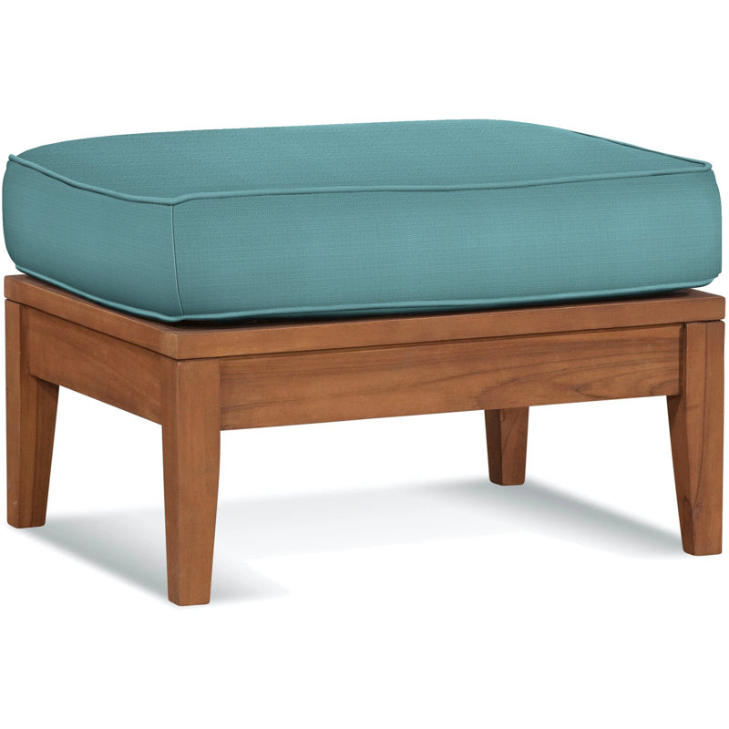 Repose-pieds d'extérieur en teck avec coussin Messina, Turquoise; 6359-54