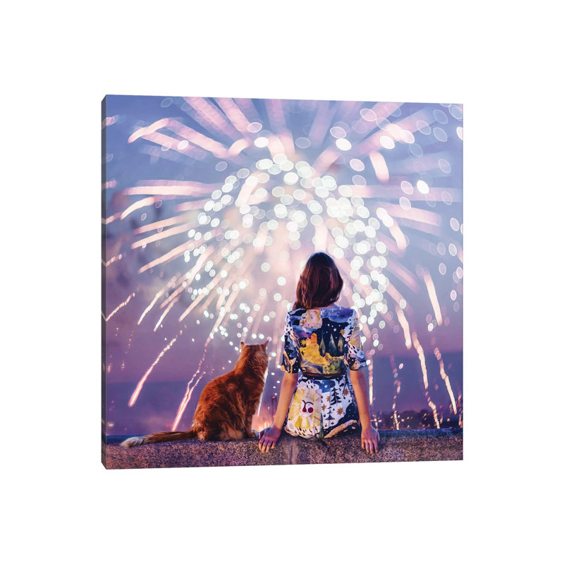 Nuit. Magie. Feux d’artifice de Hobopeeba-impression, H 26 po x l 26 po x P 1,5 po, Pas de tapis, Toile tendue