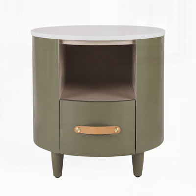 Modern Round Nightstand With Storage Drawer