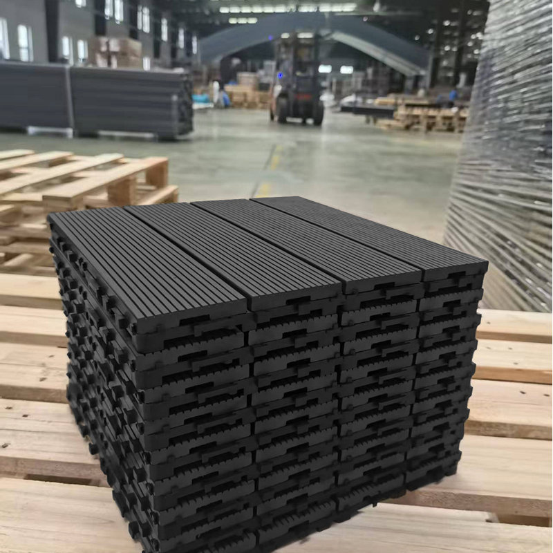 9 carreaux de terrasse à emboîtement en plastique 9 pièces, Noir