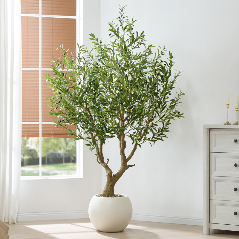 7.5 Feet Artificial Olive Trees, Indoor Tall Faux Olive Tree With White Pot, Extra Large Fake Plants For Home Office Décor