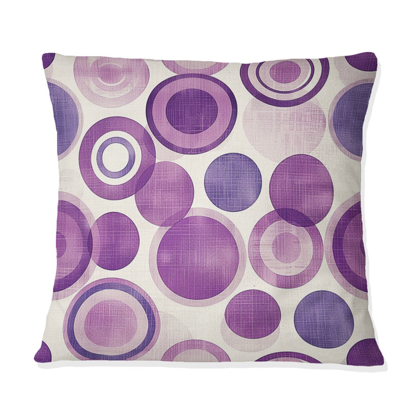 Coussin violet Midcentury Retro Circles I - Midcentury, H 16 po x l 16 po