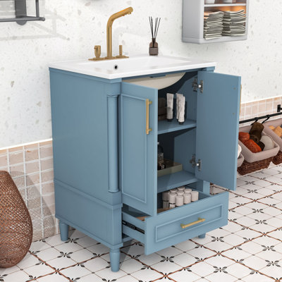 Meuble-lavabo moderne 24 po avec lavabo en céramique, charnières à fermeture douce, tiroir et tablette réglable