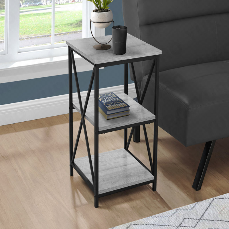 Table de bout moderne en stratifié gris et métal noir
