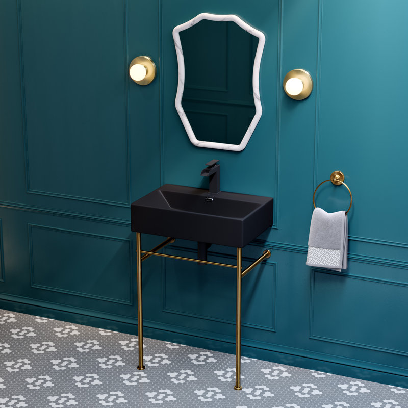 Lavabo console en céramique Claire, Noir et or, H 35,38 po x l 16,5 po x L 24 po