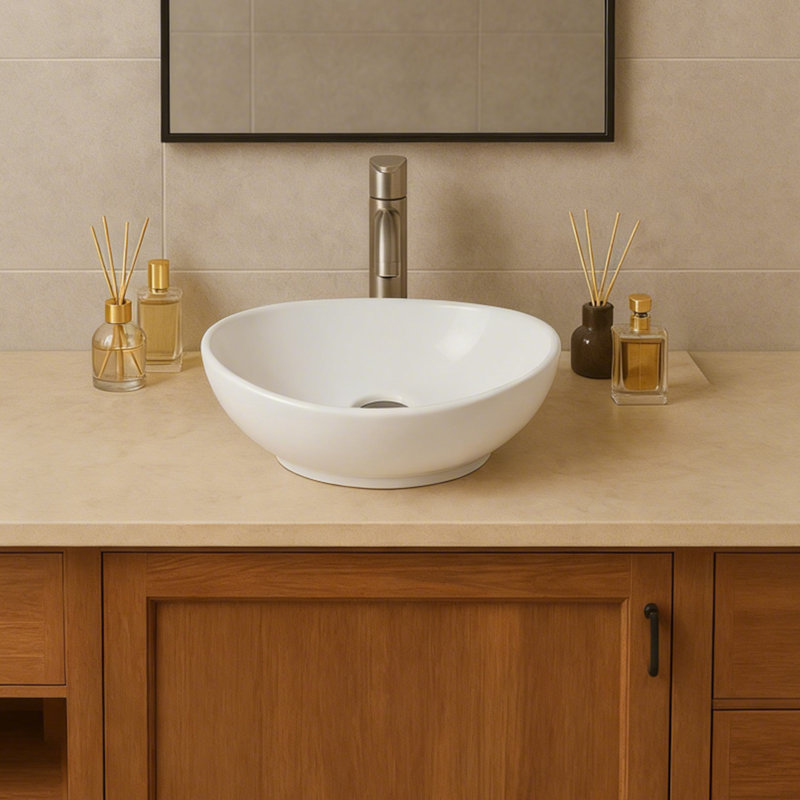 Eleen 16" X 13" X 5.5" White Oval Ceramic Countertop Bathroom Vanity Vessel Sink
