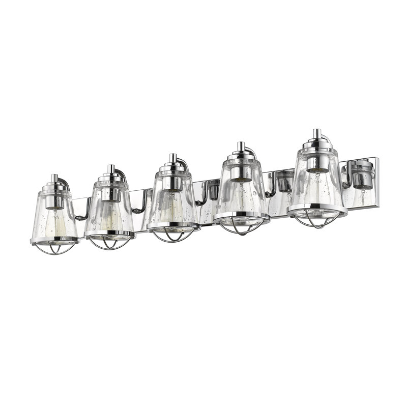 Akshay 5-Light Dimmable Steel Vanity Light with Seeded Glass, Chrome