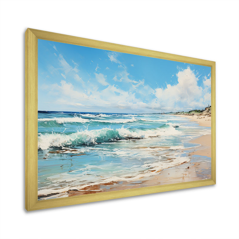 «Abstract Soft Tone Beach Horizons», art mural plage côtière pour le salon, H 34 po x l 44 po x P 1,5 po, Encadrement doré
