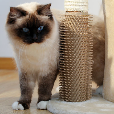 Petit arbre à chat 32,7 po, tour pour chat avec brosse autoportante et grattoir en sisal