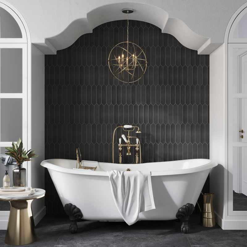 Piquet 2'' W x 10'' L Ceramic Singular Tile, Black