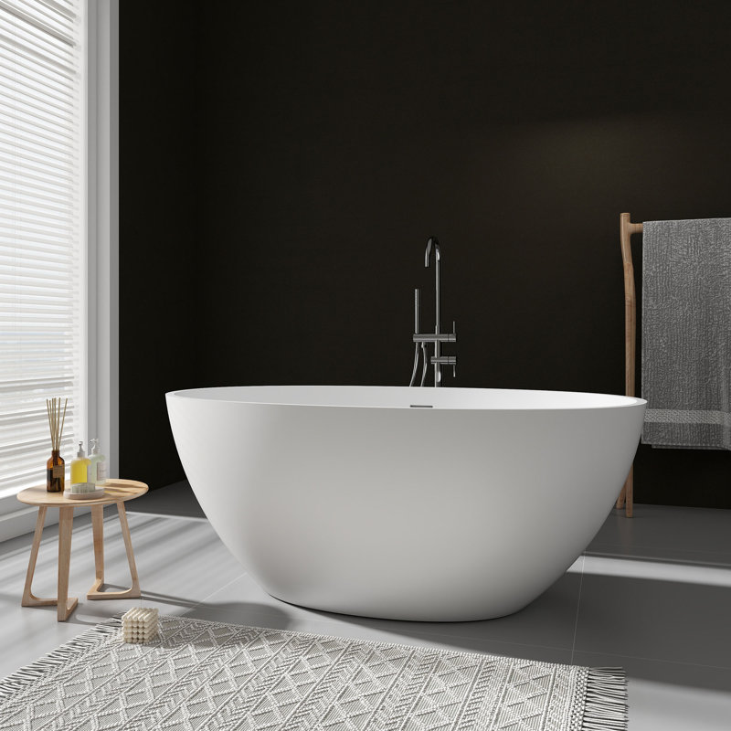 55'' X 30'' Freestanding Soaking Solid Surface Bathtub, White