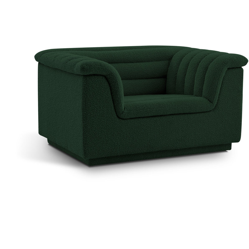 Honorio 50" W Boucle Fabric Chair, Green Boucle Fabric