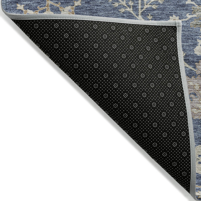 Tapis d'extérieur lavable floral bleu brun et beige 10 pi x 14 pi