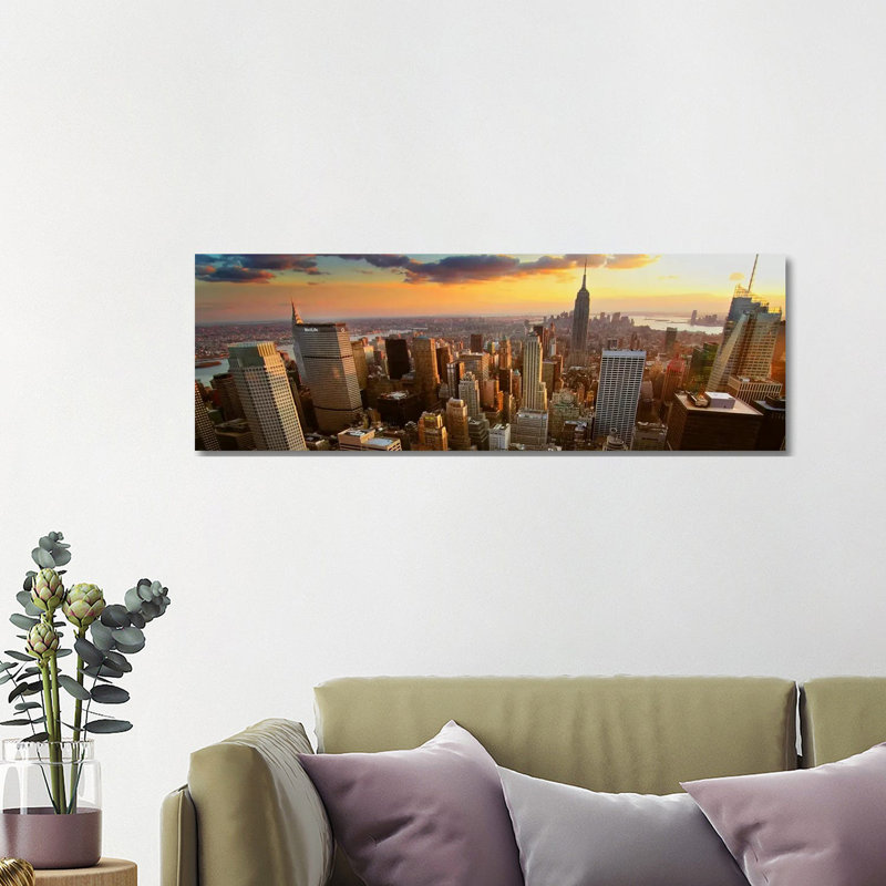 New York Panoramic Skyline Cityscape (Sunset) by Unknown Artist - Wrapped Canvas Panoramic Print, 121.92 cm H x 40.64 cm W