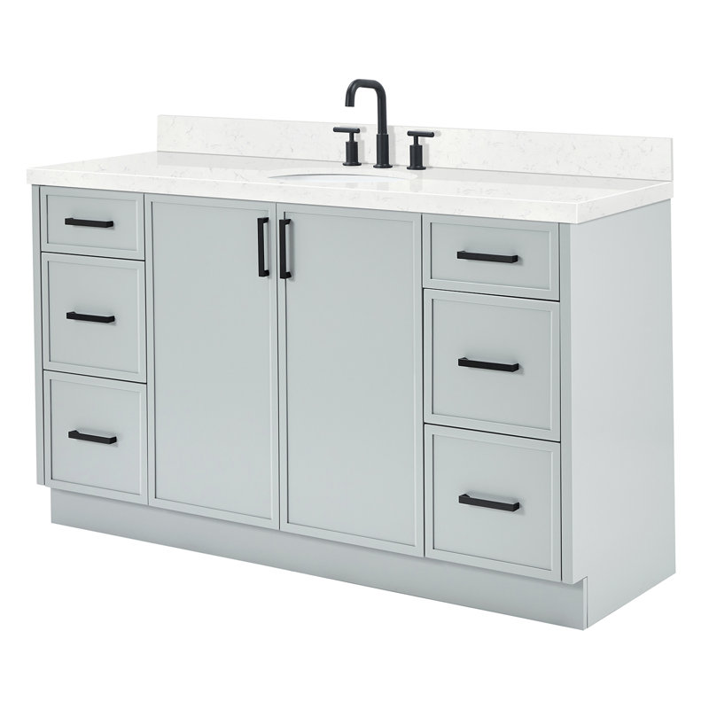 ARIEL Kelly 60 Single Sink Bathroom Vanity with Carrara Quartz Top, Gray